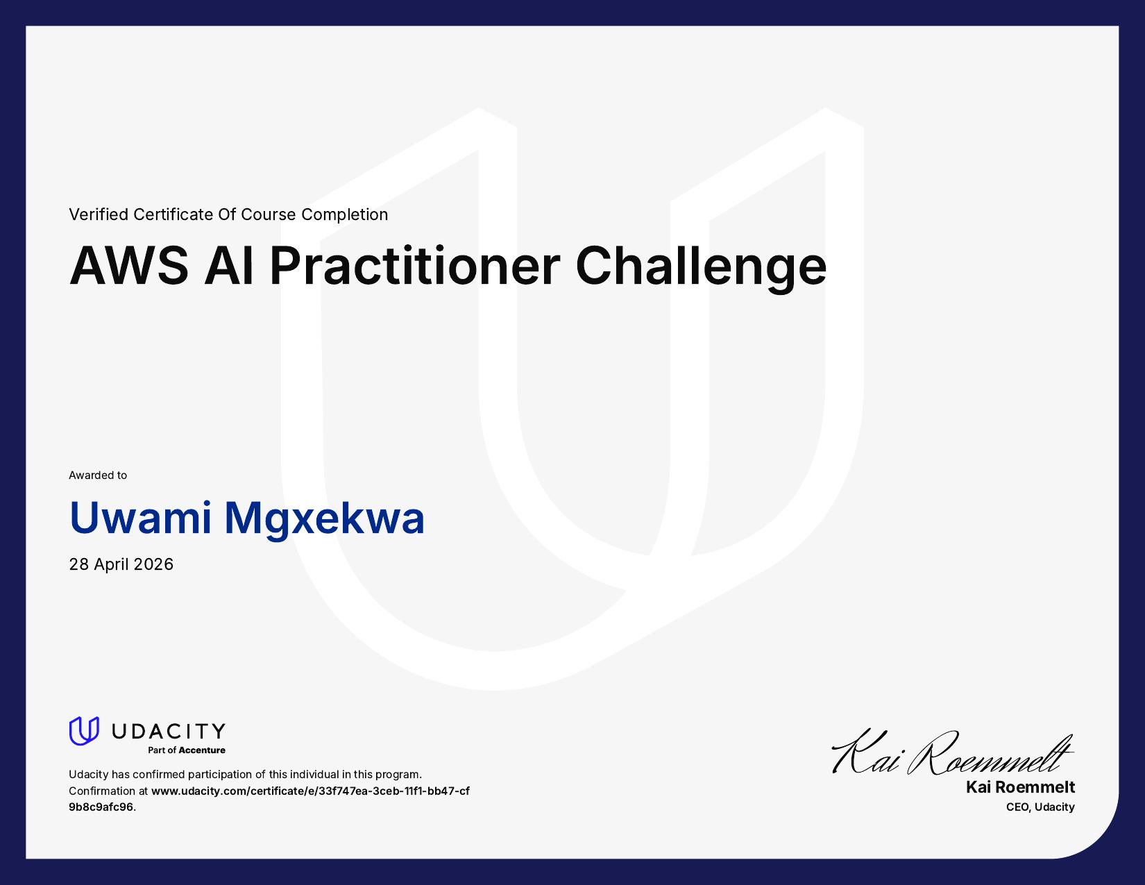 AWS AI Practitioner Challenge Certificate