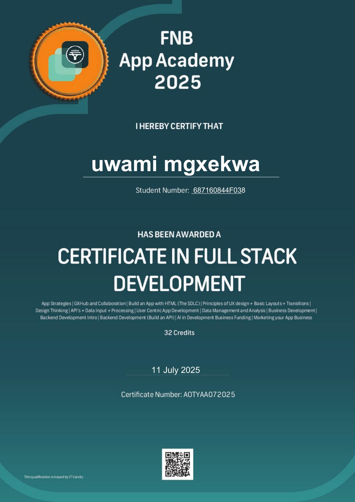 Full Stack Development Certificate
