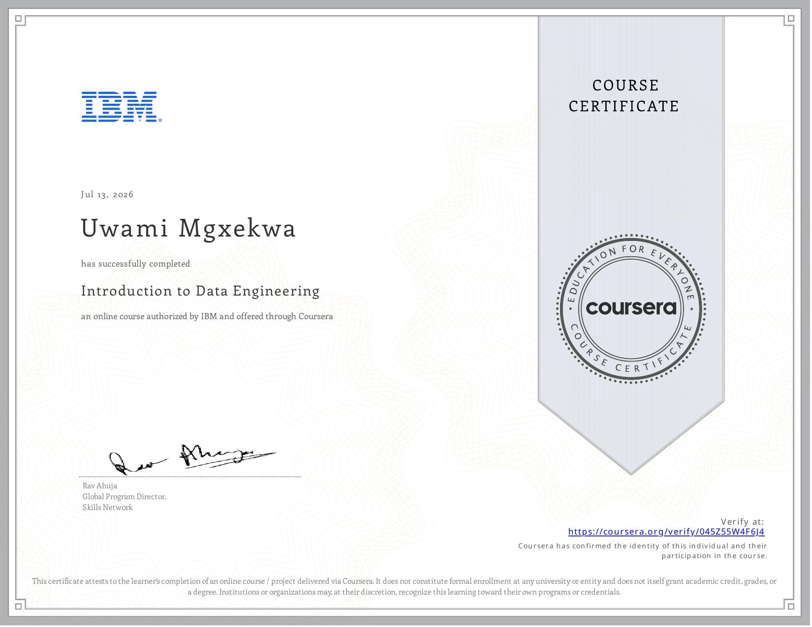 Introduction to Data Engineering Certificate